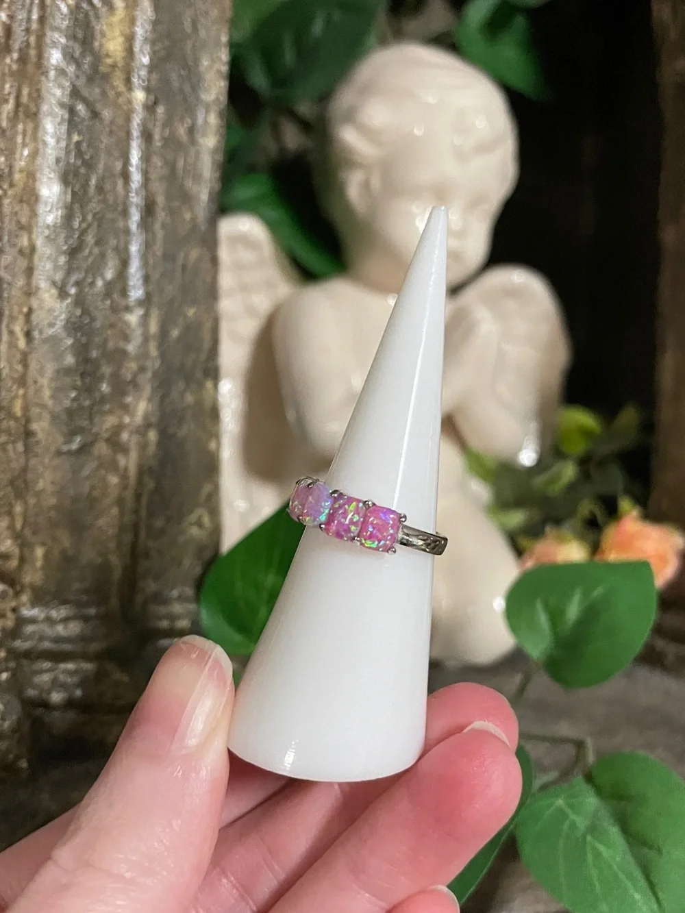Iridescent Pink & Green Opal-Effect Eternity Ring - Women Jewelry